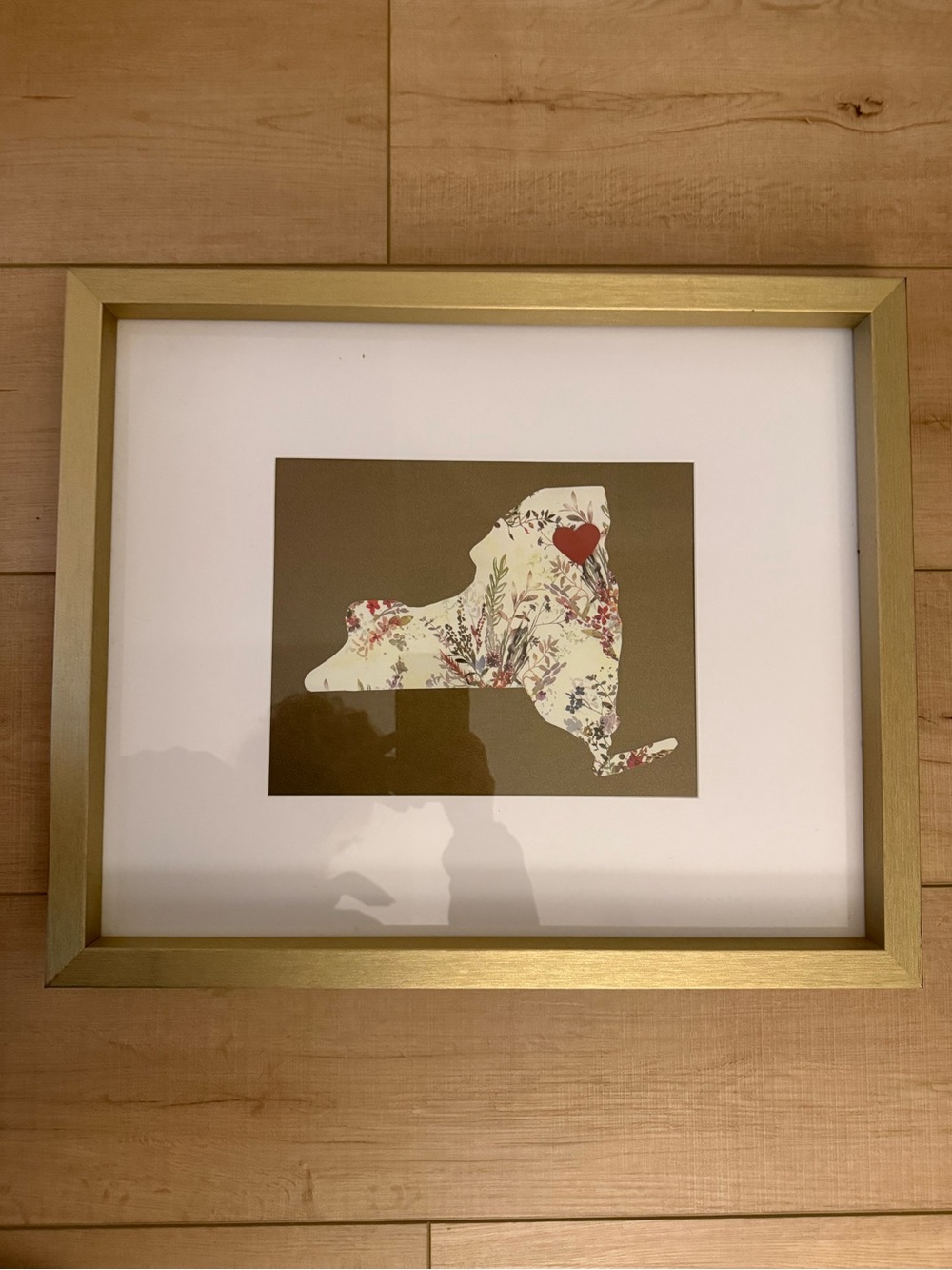Homemade Framed New York NY Lake Placid Art Gold